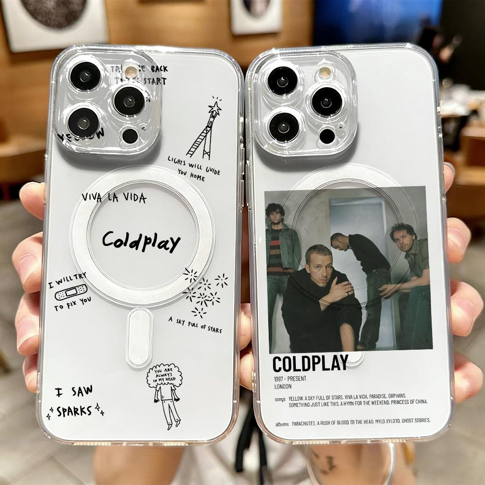 Phone Cases Iphone 12 - Capa de Celular Transparente Magnética C-Coldplay